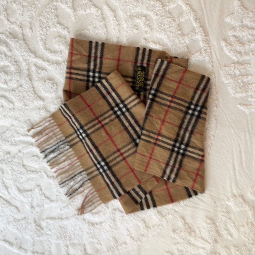 Valentini Plaid Wool Scarf Tan, Red & Black. 100% Lana Wool. Made in Italy. - Picture 4 of 6